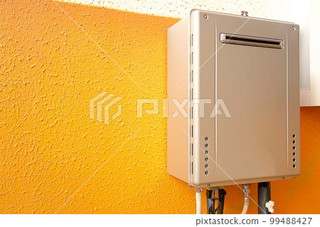 Gas water heater installed on the exterior wall 99488427