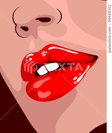 Portrait of a beautiful woman with pink lips. Beauty logo. Fashion and beauty concept. Wall art. Vector Portrait of a beautiful woman with pink lips. Beauty logo. Fashion and beauty concept. Wall art. Vector 99488502