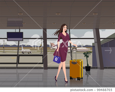 The girl in the airport terminal against the background of the window. Vector. The girl in the airport terminal against the background of the window. Vector. 99488703