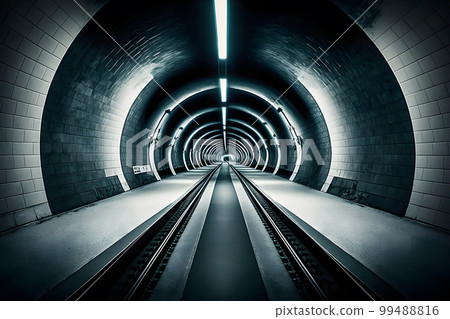 Underground subway tunnels in dirty obsolete condition. Neural network AI generated art 99488816