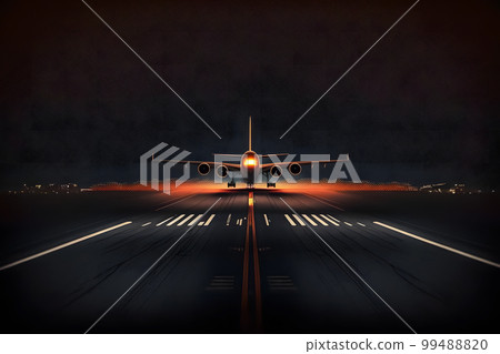 Big passenger airplane lands in airport at night. Neural network AI generated art Big passenger airplane lands in airport at night. Neural network AI generated art 99488820