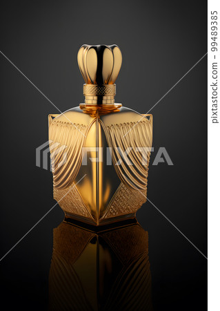 A Bottle of Perfume Women Eau De Parfum in Bottle Isolated on Black. Fragrance for Women Perfume Spray. Neural network AI generated art 99489385