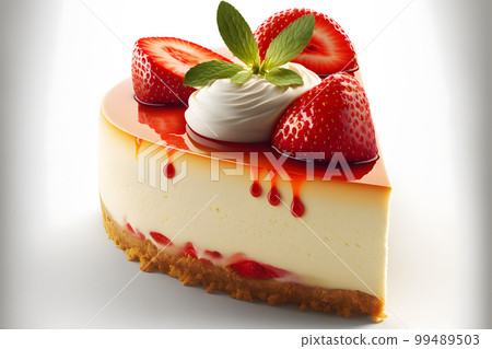 Piece of cheesecake with fresh strawberries and mint. Neural network AI generated art Piece of cheesecake with fresh strawberries and mint. Neural network AI generated art 99489503