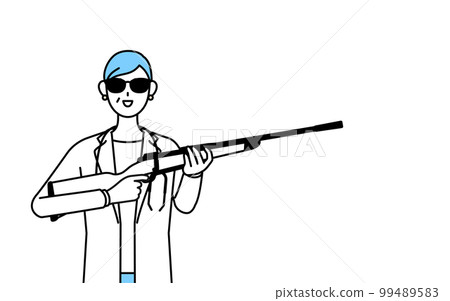 A female doctor in a white coat wearing sunglasses and a stethoscope with a rifle, a senior middle-aged and elderly veteran doctor A female doctor in a white coat wearing sunglasses and a stethoscope with a rifle, a senior middle-aged and elderly veteran doctor 99489583