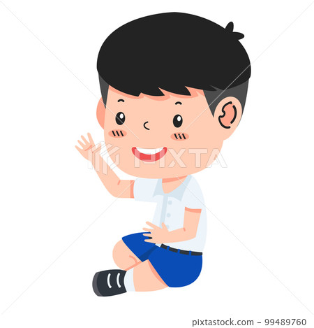 Cute boy sitting Thai student cartoon Cute boy sitting Thai student cartoon 99489760