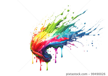 Abstract paint color splatter isolated on white background. Bunch of liquid paint in many colours in splash moment. Neural network AI generated art 99490026