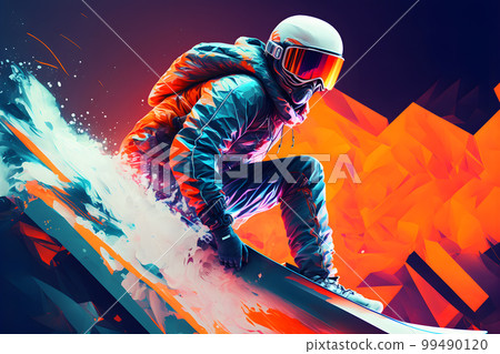 Abstract extreme sports lover performs leap into infinity with fictional skateboard or snowboard. Neural network AI generated art Abstract extreme sports lover performs leap into infinity with fictional skateboard or snowboard. Neural network AI generated art 99490120
