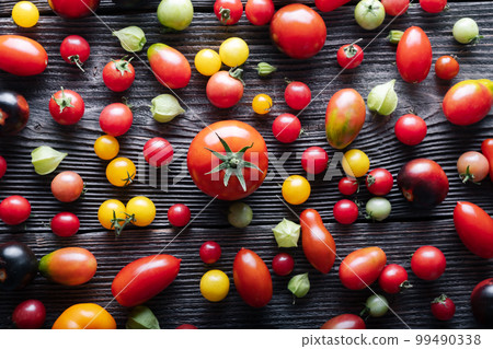 Different varieties kind tomatoes close up Different varieties kind tomatoes close up 99490338