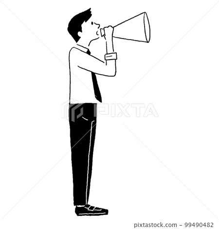 Man vector line drawing with loudspeaker Man vector line drawing with loudspeaker 99490482