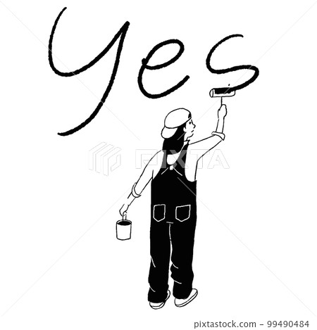 Vector line drawing of a woman applying paint 99490484