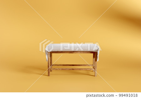 Table with cloth covering on top of table mock up for podium presentation in yellow room and background Table with cloth covering on top of table mock up for podium presentation in yellow room and background 99491018