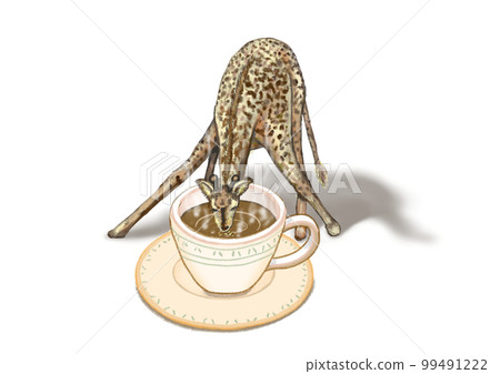 Illustration of a giraffe drinking hot coffee 99491222