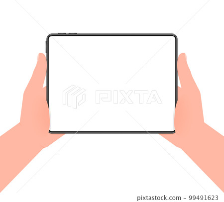 Hand holding a tablet. Using digital tablet pc.... - Stock Illustration ...