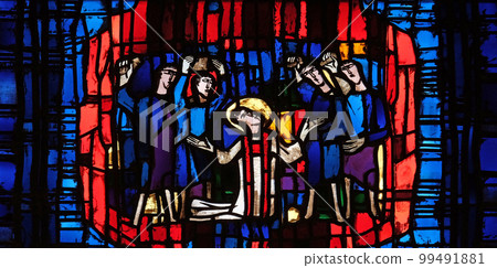Stained glass window in the parish church of St. Stephen in Wasseralfingen, Germany Stained glass window in the parish church of St. Stephen in Wasseralfingen, Germany 99491881