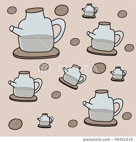 pattern teapots and cookies on a beige background pattern teapots and cookies on a beige background 99492816