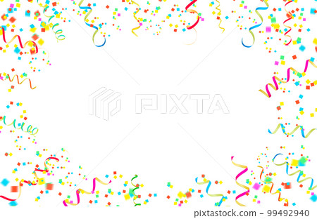 Festive overlay, Party streamers, serpentine, curly paper ribbons. Colorful explosion confetti. Multicolored party decorations. Concept for party. 99492940