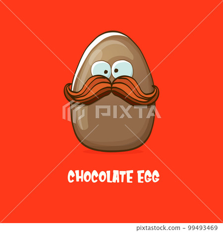 Cartoon chocolate easter egg cartoon characters isolated on red background. My name is egg vector concept illustration. funky sweet chocolate easter egg character with eyes and mouth 99493469