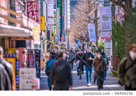 Tokyo cityscape in Japan Bustling Akihabara. A crowd like before the corona misfortune. No mask required outdoors = February 22 99494256
