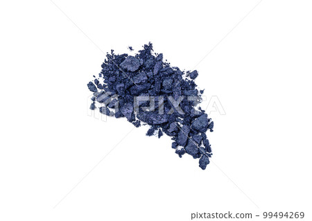 Dark blue eye shadow swatch isolated on white. Crushed shimmering blue eye shadow texture. 99494269