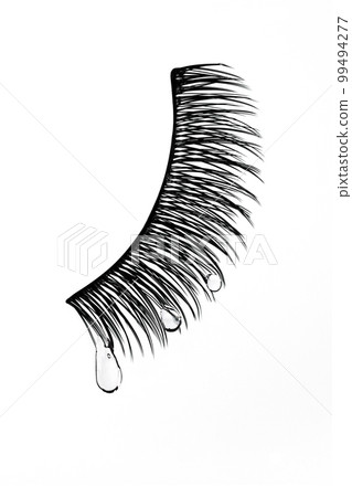 Artificial Eyelashes with gel drop for growth and strengthening. Concept of water resistant mascara. Essential oil, serum for eyelash growth. 99494277