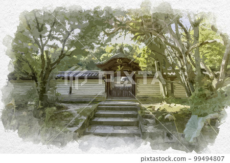 水彩風格的 Toshodai-ji Kaidan，奈良縣奈良市 99494807