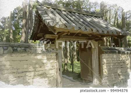 奈良縣奈良市水彩風格的 Toshodai-ji Temple Ganjin Wajo 陵墓 99494876