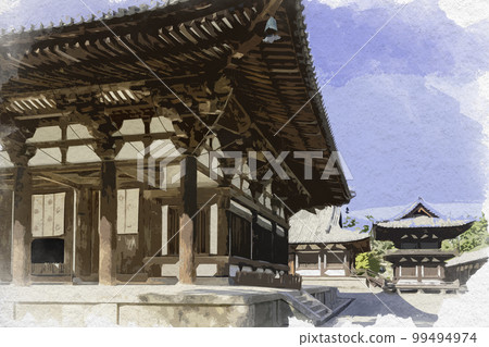 Watercolor-style Toshodaiji Main Hall, Nara City, Nara Prefecture Watercolor-style Toshodaiji Main Hall, Nara City, Nara Prefecture 99494974