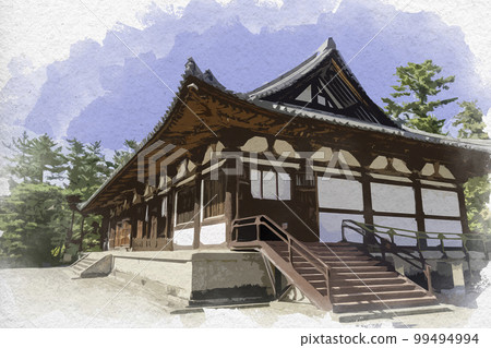 水彩風格的 Toshodaiji 禮堂，奈良縣奈良市 99494994