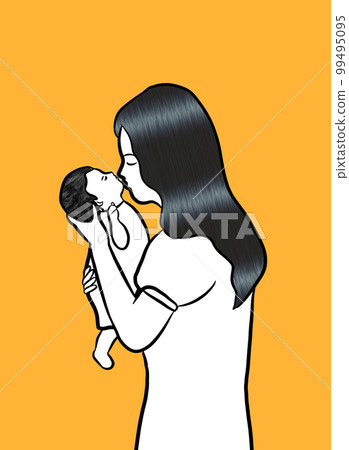Loving mother lovingly hugs baby and kisses Loving mother lovingly hugs baby and kisses 99495095