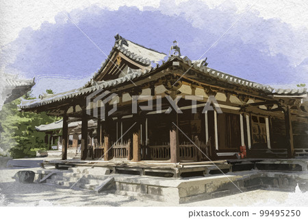 Watercolor-style Toshodai-ji Reido Hall, Nara City, Nara Prefecture 99495250