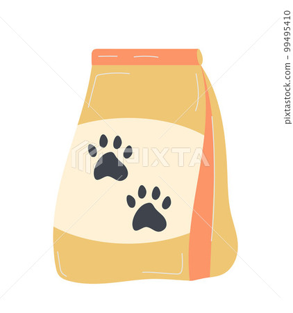 Cat and dog food vector. Canine cans, conserve of feline food . Pet shop assortment. Vitamines for home animals. Feeding colorful plate. Bowl with food for pets. 99495410