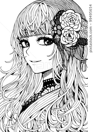 A beautiful girl, featuring decorations and costumes, doodle, coloring book. Vector illustration A beautiful girl, featuring decorations and costumes, doodle, coloring book. Vector illustration 99495654