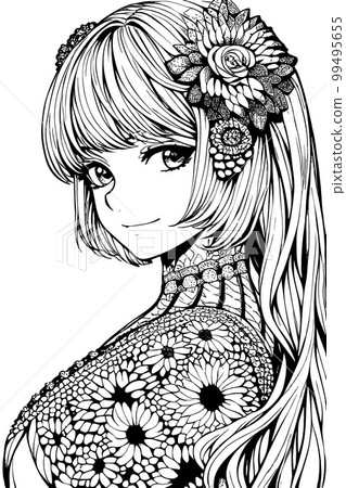 A beautiful girl, featuring decorations and costumes, doodle, coloring book. Vector illustration A beautiful girl, featuring decorations and costumes, doodle, coloring book. Vector illustration 99495655