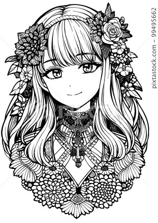A beautiful girl, featuring decorations and costumes, doodle, coloring book. Vector illustration 99495662