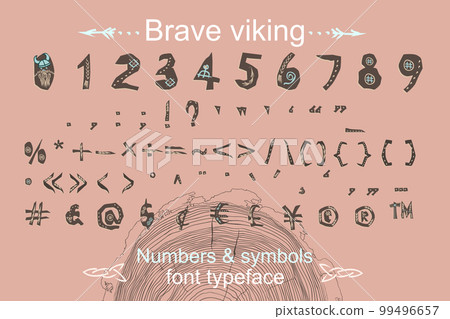 Modern color alphabet in paper cut style. Typography children viking theme slogan or poster. Scandinavian theme for great design, kids posters, t-shirt, font pattern Vector illustrations 99496657