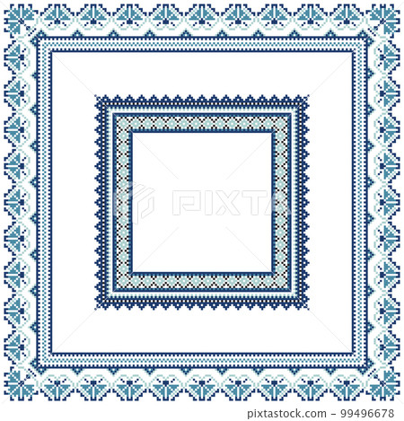 Set of Ethnic ornament pattern frames in blue colors 99496678