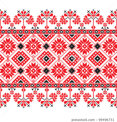 Set of Ethnic ornament pattern in red, black and white colors 99496731