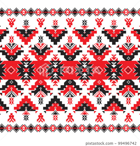 Set of Ethnic ornament pattern in red and black colors 99496742