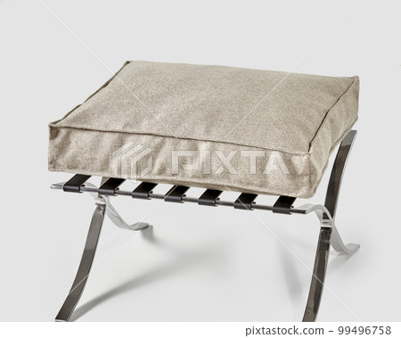 Metal ottoman with seat cushion of grey-beige melange fabric 99496758