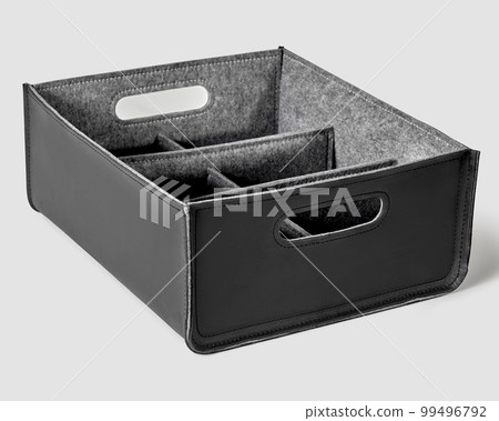 Black leather storage box with felt lining, dividers and handles 99496792