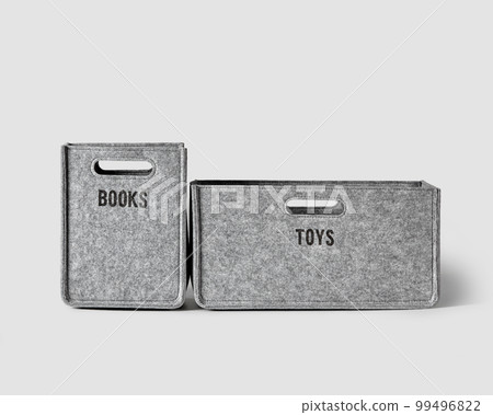 Handcrafted gray felt boxes for storing books and toys 99496822