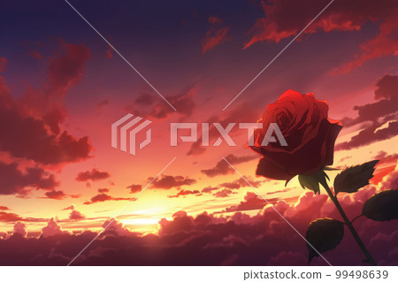 夕陽的天空和紅玫瑰 99498639