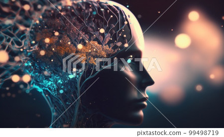 Human head with glowing neurons in the brain Human head with glowing neurons in the brain 99498719