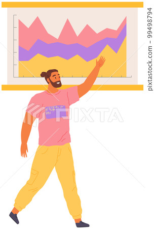 Man stands at board with statistics diagrams and explore it. Businessman doing report with data 99498794