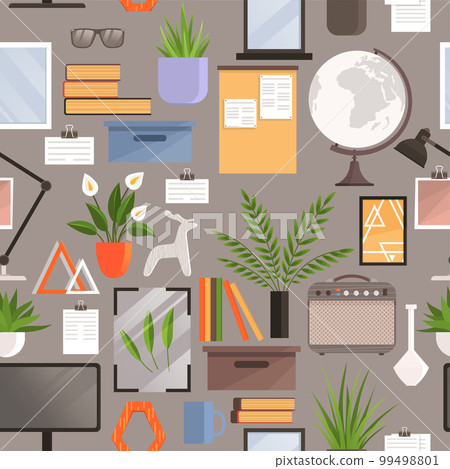 Set of various items for interior design of living room or office and apartment furnishings 99498801