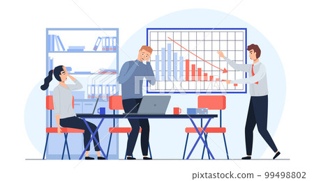 Company bankruptcy. People facing financial crisis and loss. Businessmen upset about economy problem 99498802