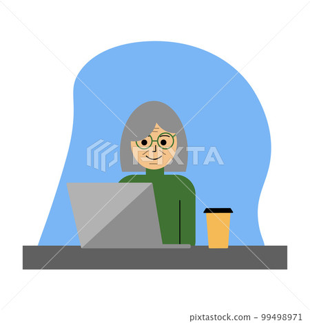 Elderly woman at a laptop, vector. Elderly woman at a laptop, vector. 99498971