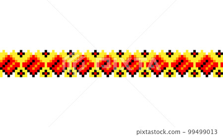 Ukrainian traditional embroidery. Pattern for cross stitching decoration. Cross-stitch traditional folk. Vector illustration of ethnic seamless ornamental geometric design Ukrainian traditional embroidery. Pattern for cross stitching decoration. Cross-stitch traditional folk. Vector illustration of ethnic seamless ornamental geometric design 99499013