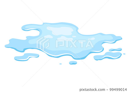 Water spill puddle. Blue liquid shape in flat cartoon style. Clean fluid drop design element isolted on white background 99499014