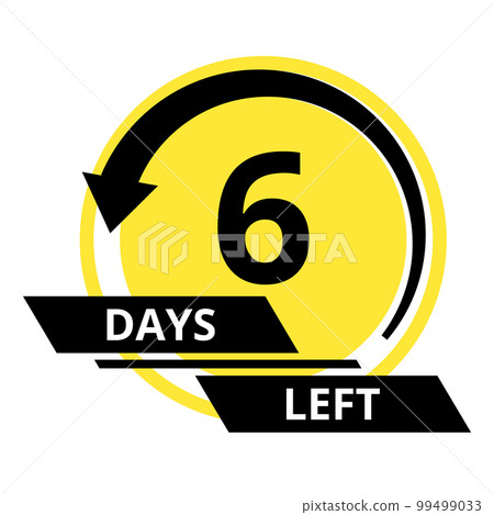 Countdown of days. Number 6 of days left to go. Promotional banner. Price offer promo deal timer, six day only. Stylized counter in black and yellow colors Countdown of days. Number 6 of days left to go. Promotional banner. Price offer promo deal timer, six day only. Stylized counter in black and yellow colors 99499033